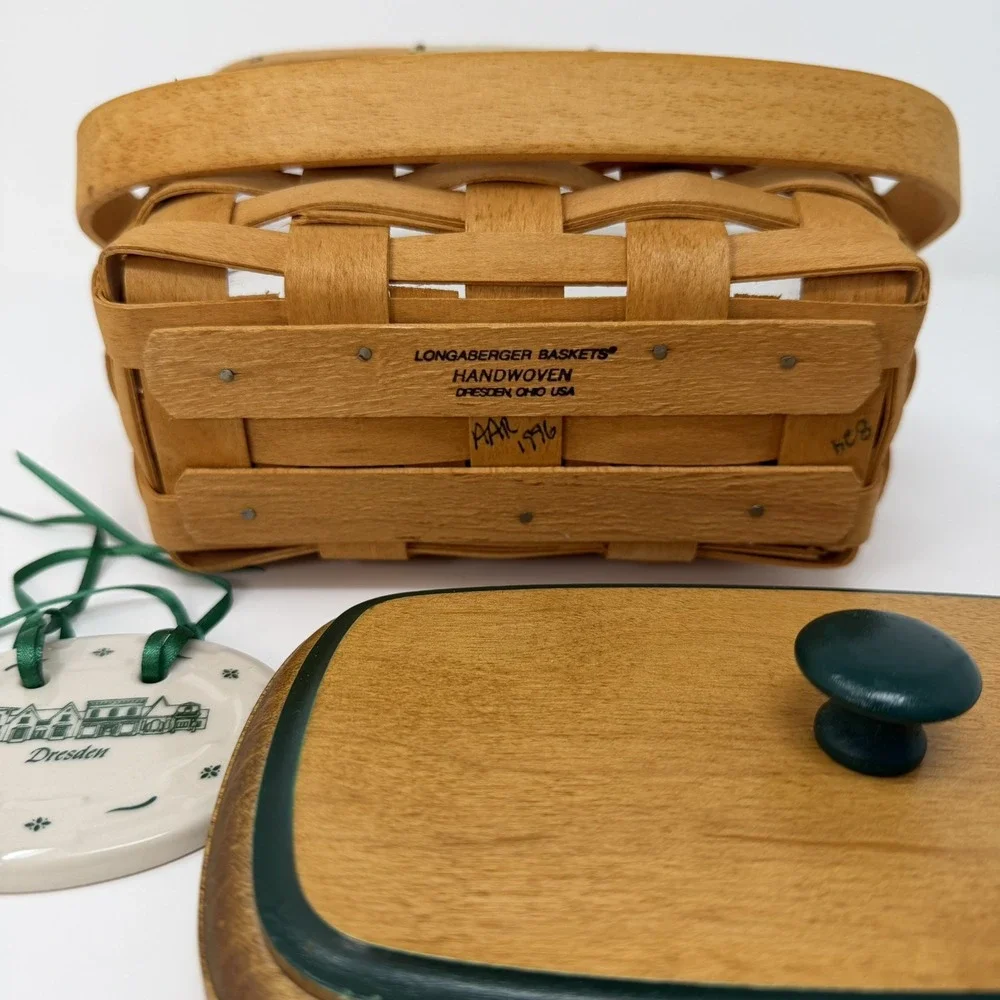 VTG Longaberger Dresden Tour Basket II 1996 w/ Lid, Liner & Tie-On Collectors